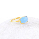 Blue Chalcedony Gemstone Ring - Gold Plated Silver Ring - Stacking Ring - Wedding Gift Ring - Wholesale Ring - Gift for Bestie- Gift for Her